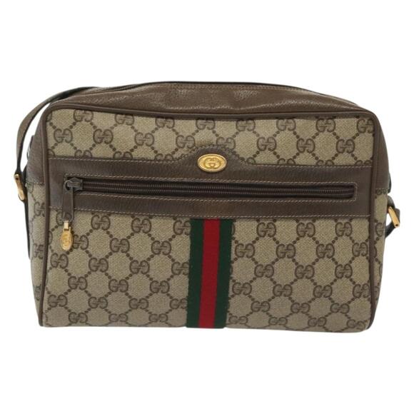 GUCCI GG Supreme Web Sherry Line Shoulder Bag Pvc Beige Gold Red - Picture 2 of 16